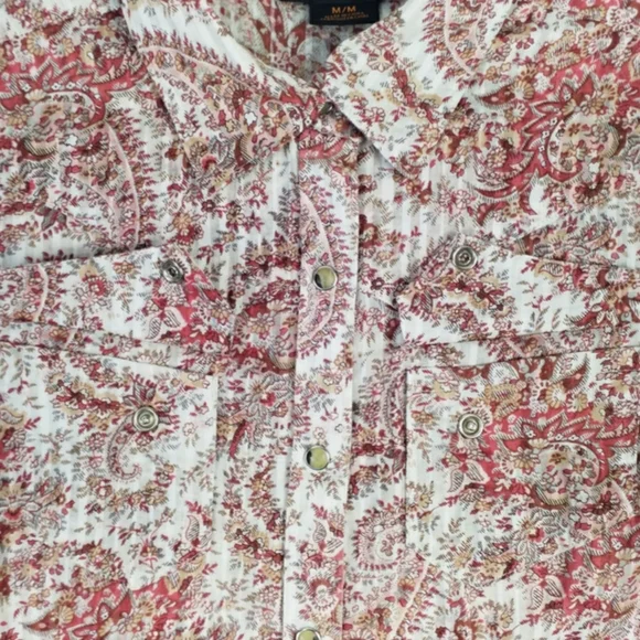 Ariat Soft Orange Paisley Print Long Sleeve Pearl Snap Western Shirt Womens M - Picture 14 of 16